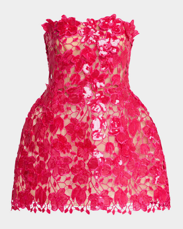 Alira Strapless Sequined Lace Mini Dress
